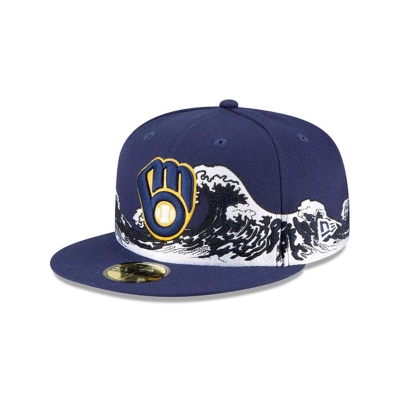 Milwaukee Brewers Gorra | New Era MLB Wave 59fifty Fitted Cap Mexico - Azules